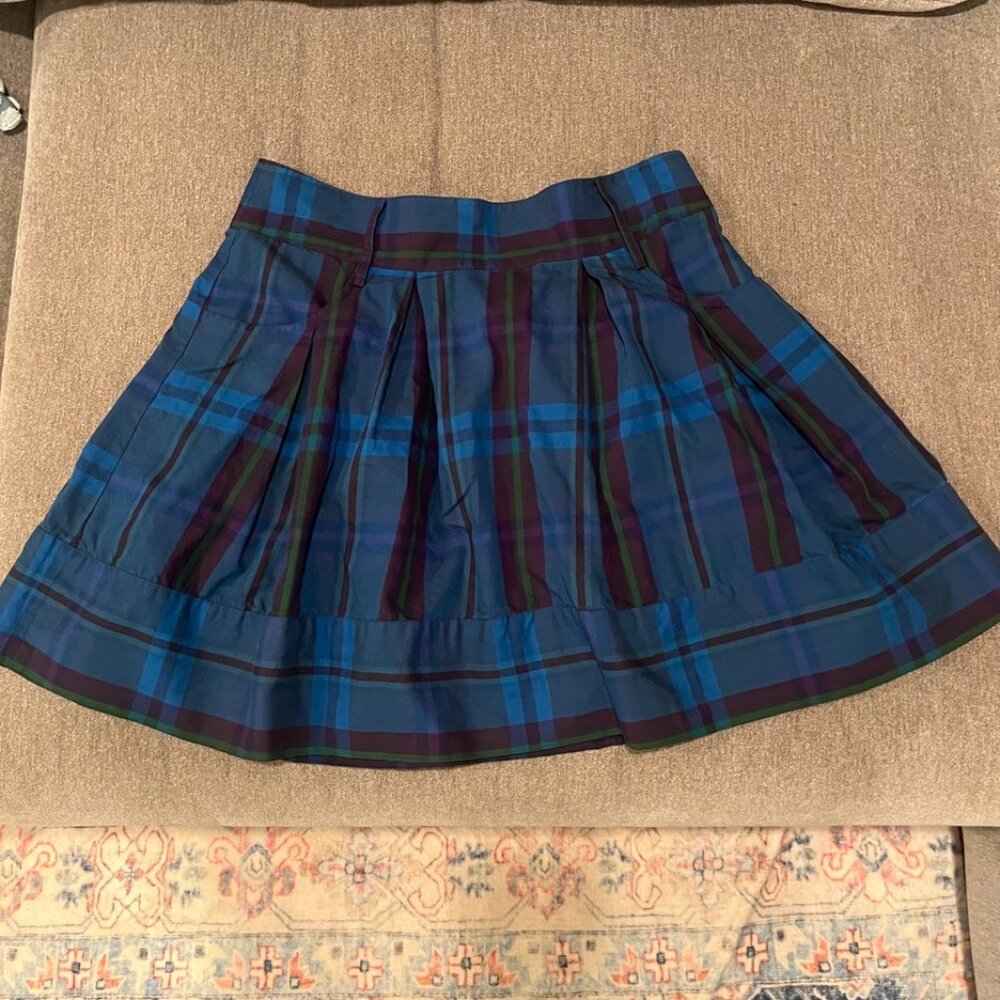Sweet short cotton plaid blue and green skirt 28 inch waist